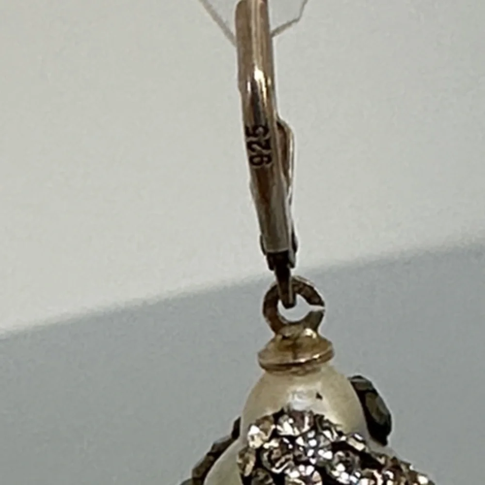 925 sterling silver real Pearl and Crystal Drop Earrings